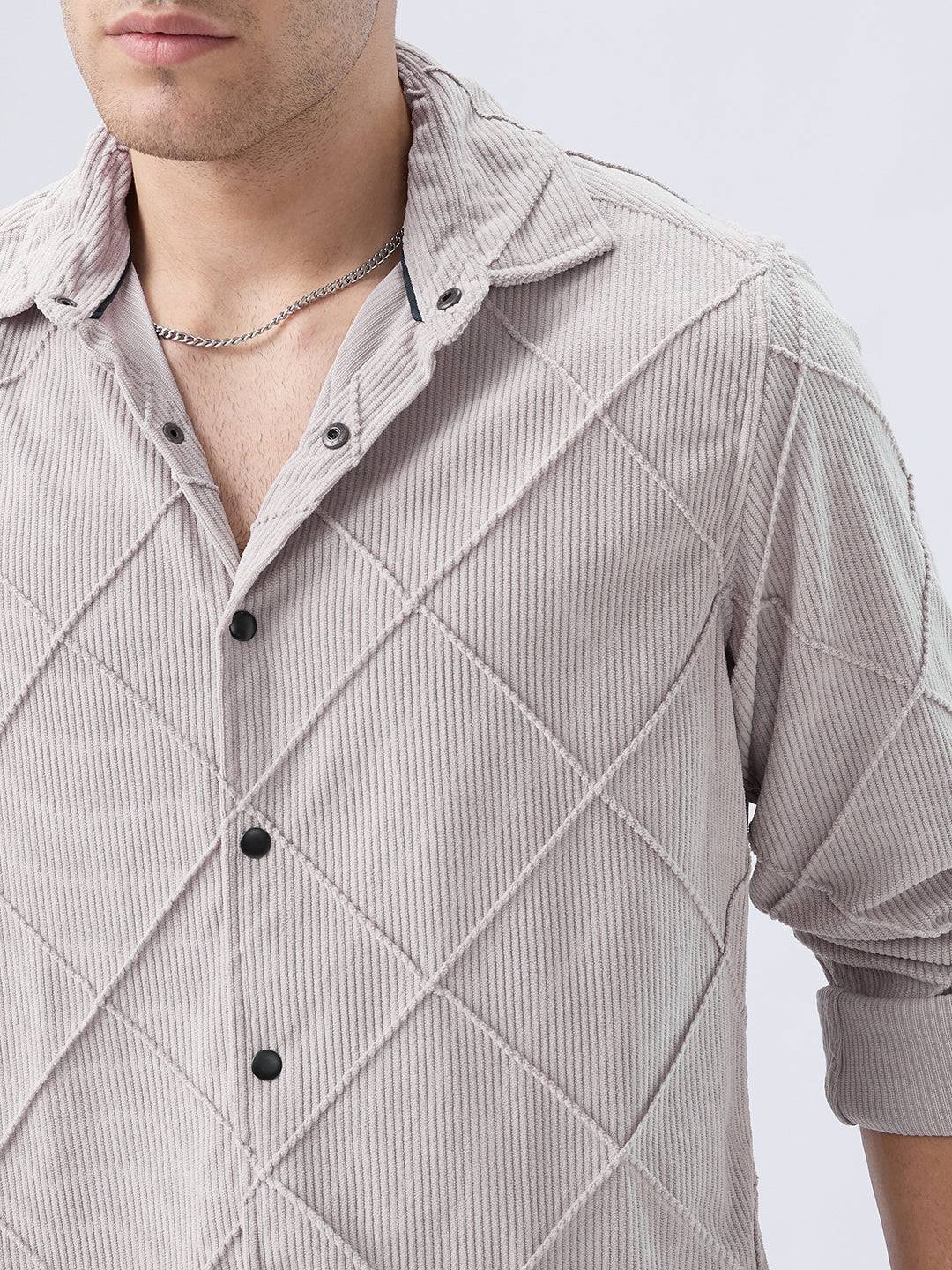 Misty Grey Textured Corduroy Shirt Buy only at ₹859