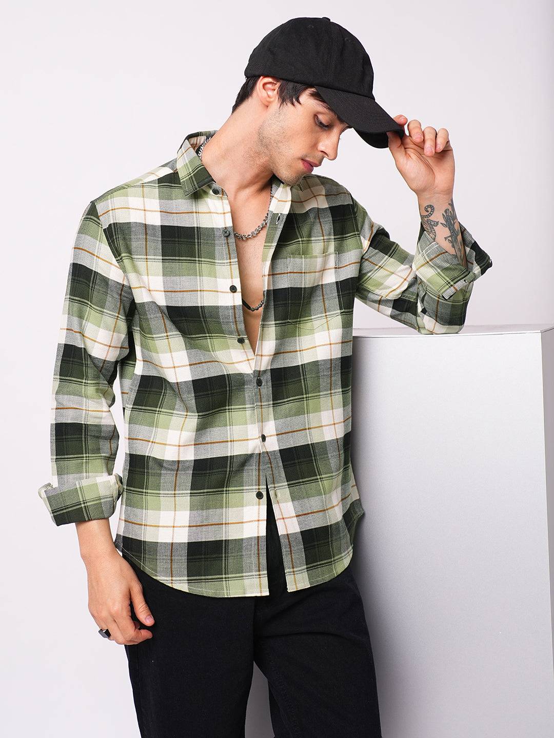 Premium Cotton Elegant Green Vibe Check Shirt Buy only at ₹759