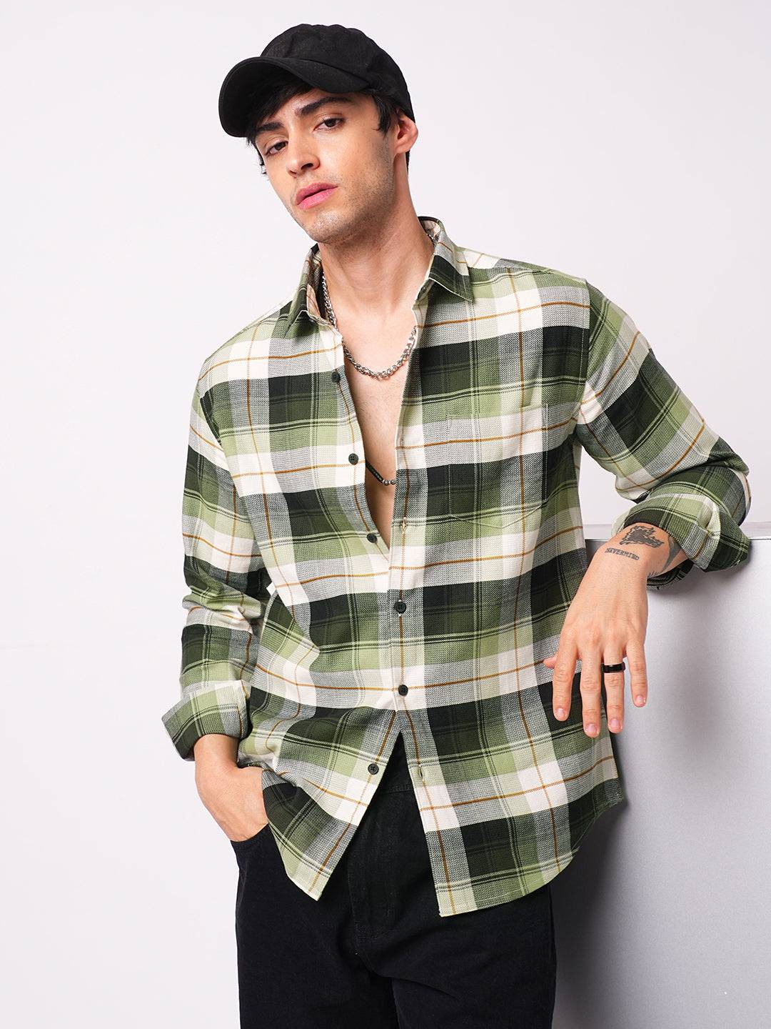 Premium Cotton Elegant Green Vibe Check Shirt Buy only at ₹759