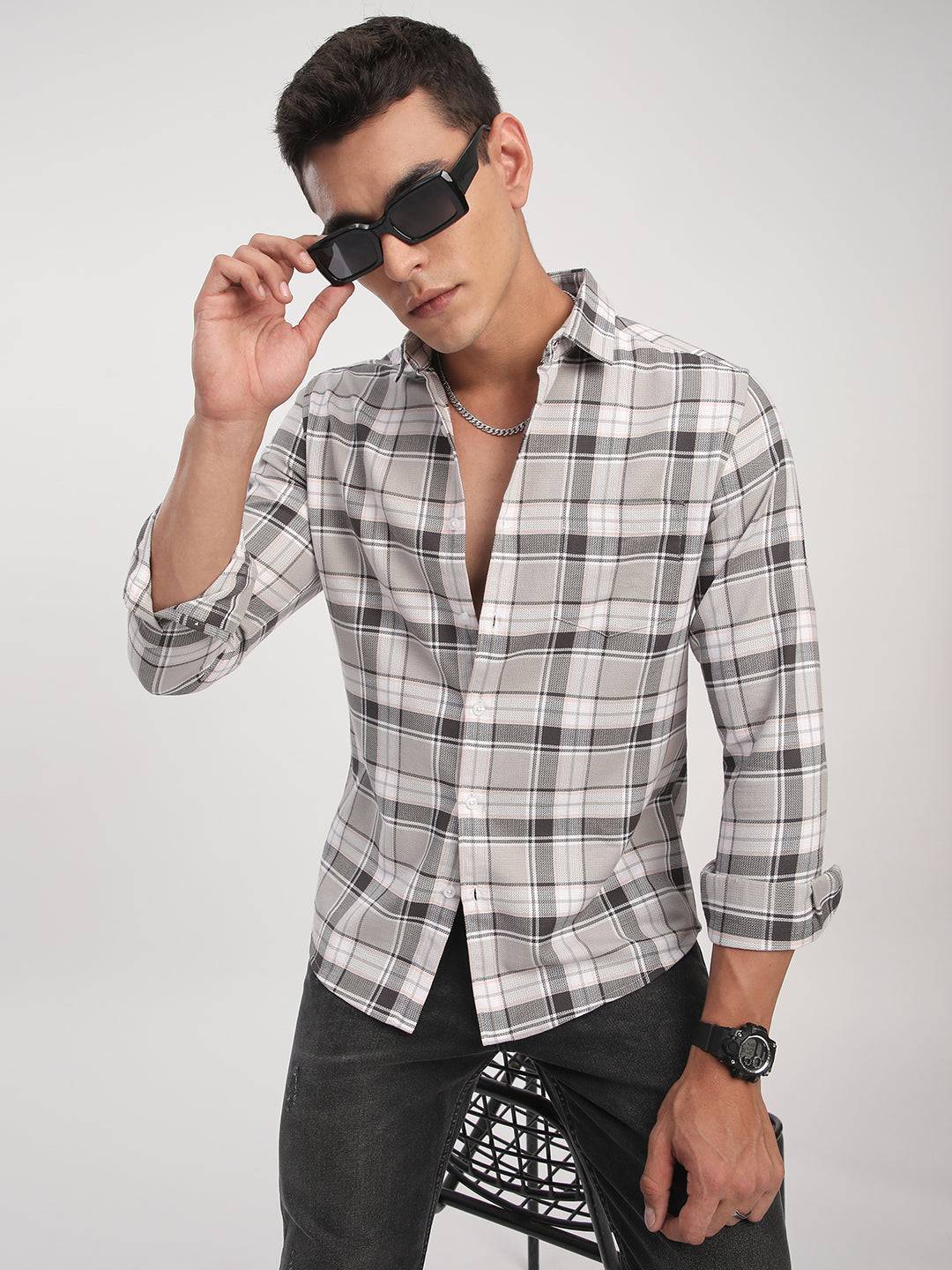 Grey Elegant Plaid Checks Shirt Buy only at ₹759