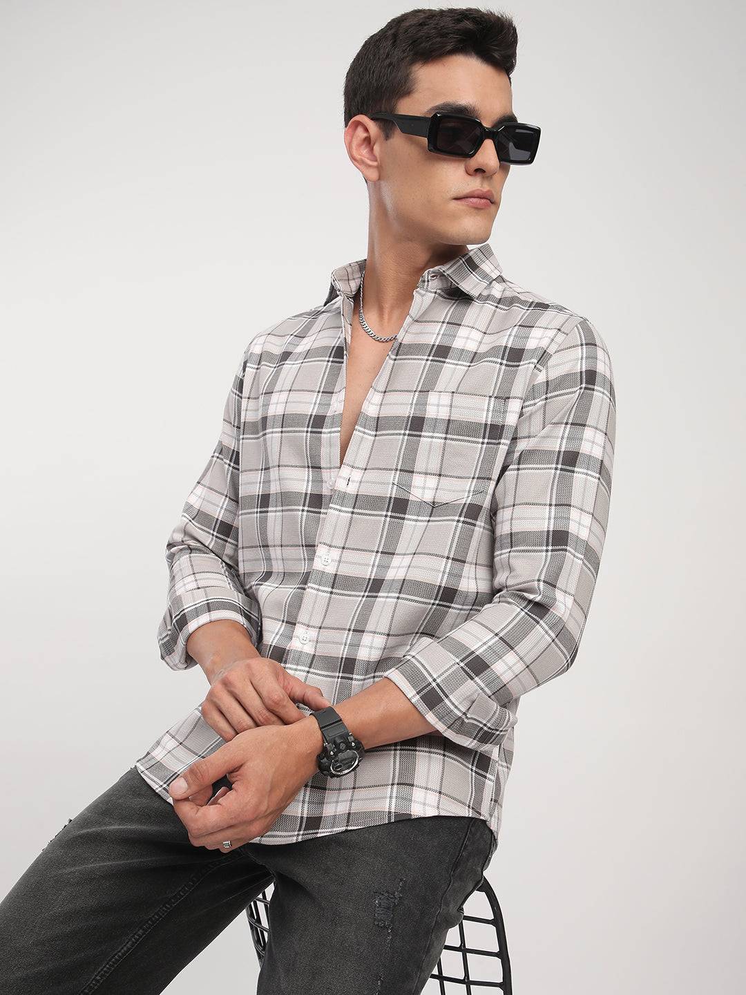 Grey Elegant Plaid Checks Shirt Buy only at ₹759