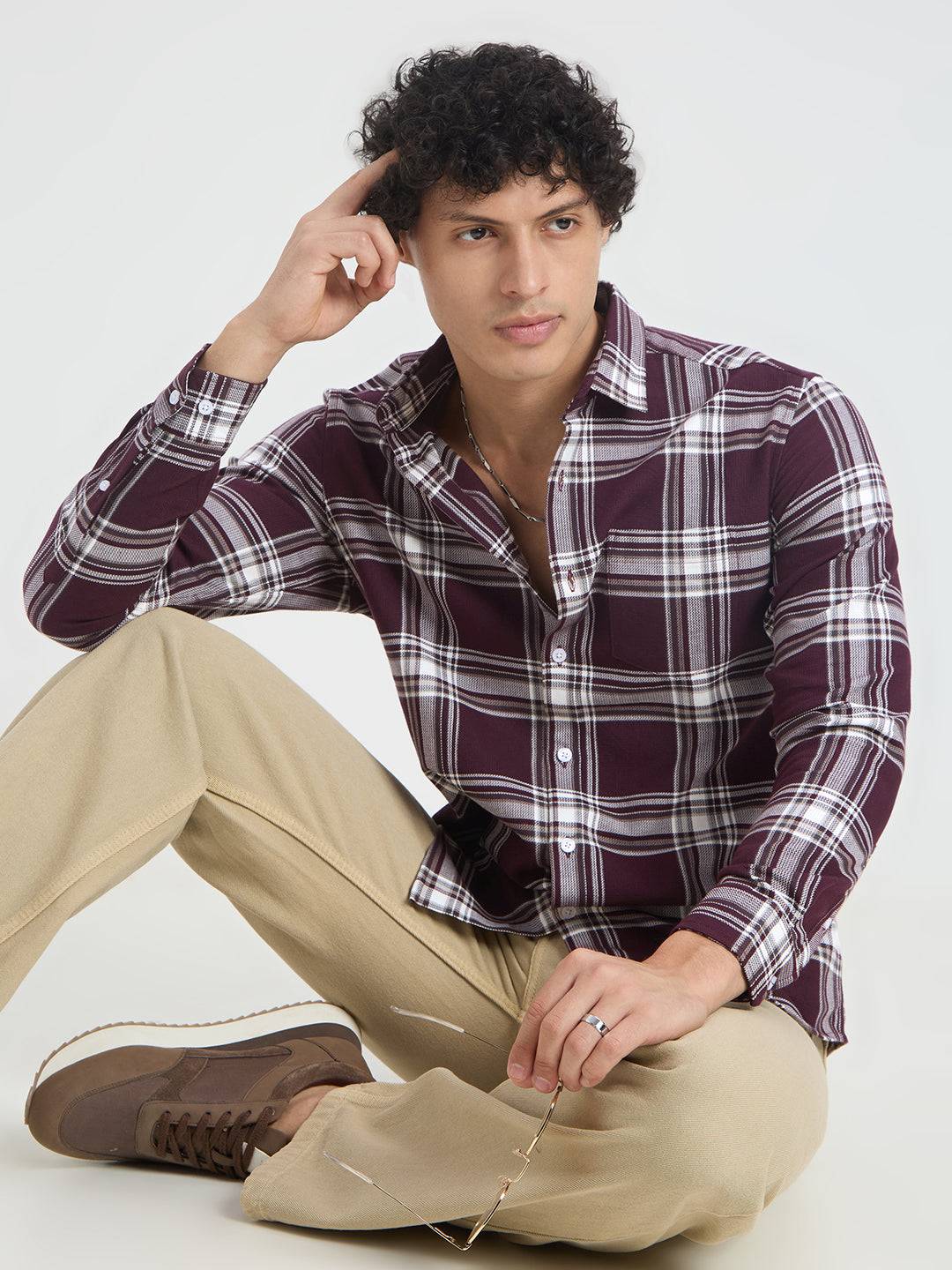 Premium Cotton Vintage Deep Wine Plaid Checks Shirt Buy only at ₹759