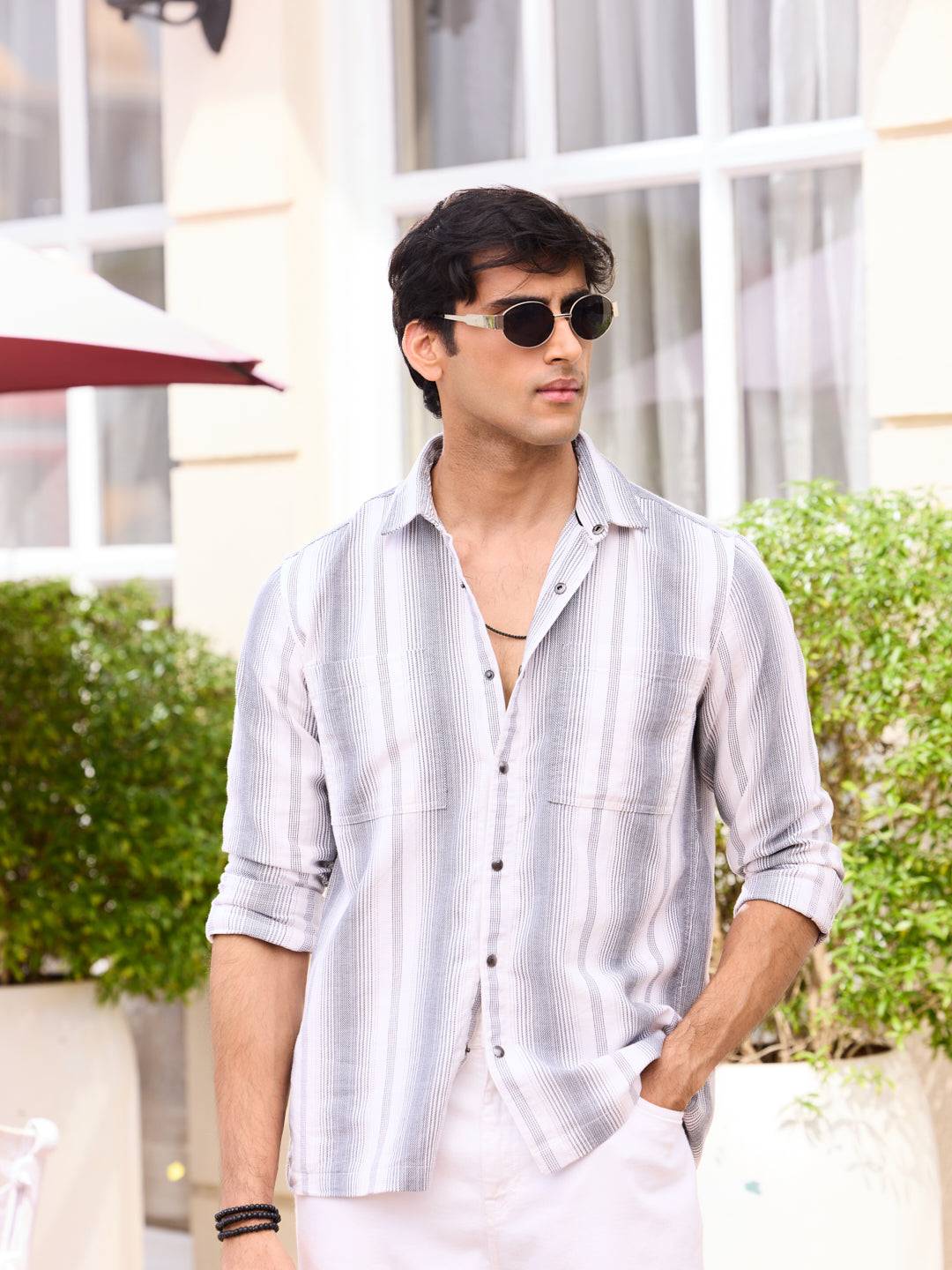 Contrast Echo Grey Stripescape Double Pocket Shirt Buy only at ₹799