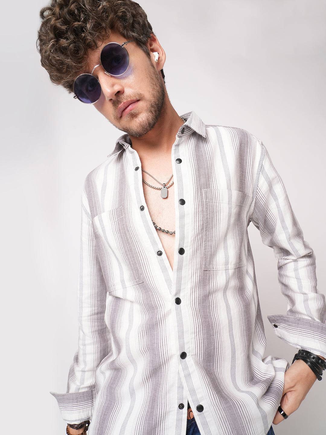 Contrast Echo Stripescape Double Pocket Shirt Buy only at ₹799