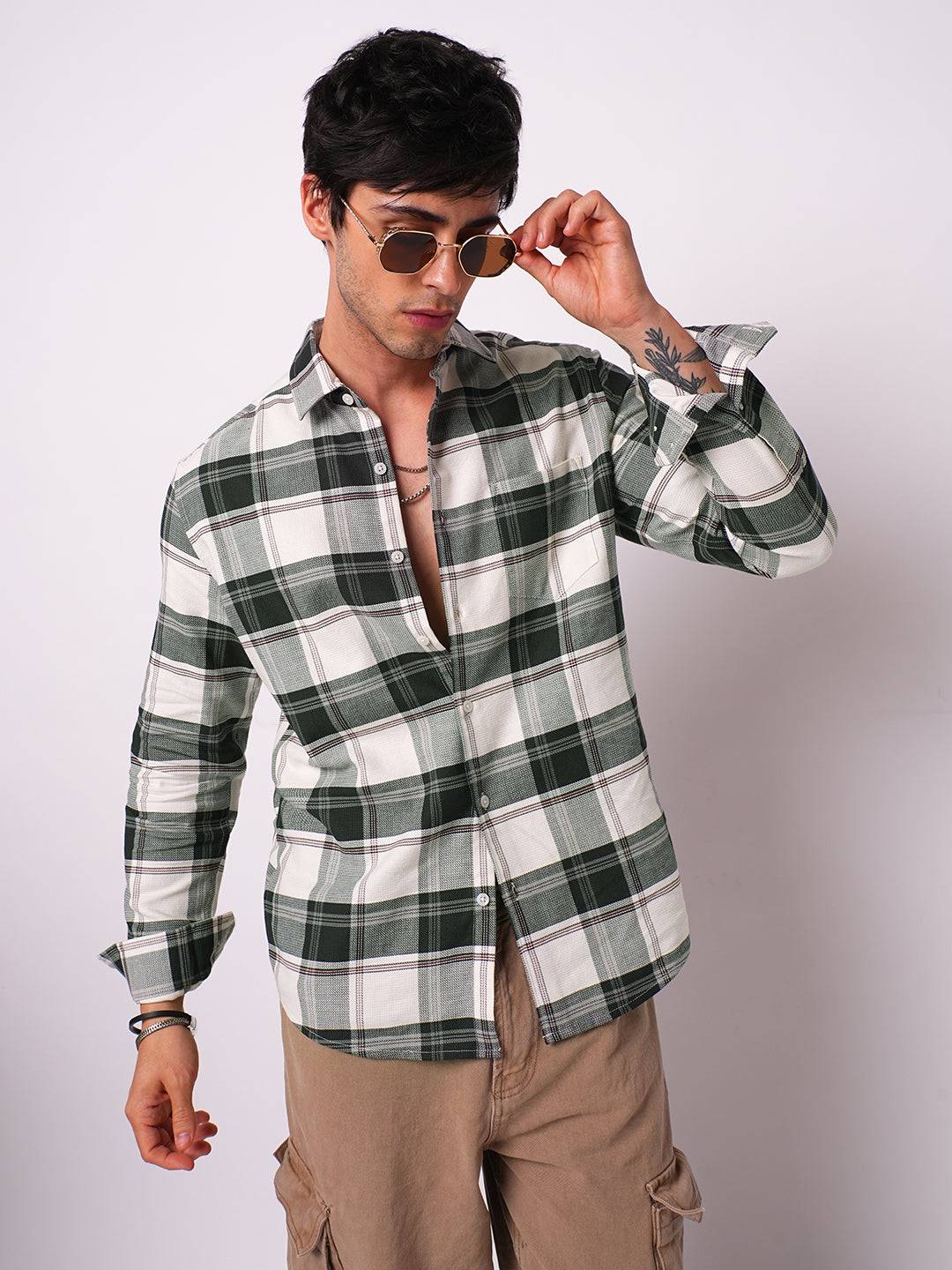Premium Cotton Ivory Forest Plaid Checks Shirt Buy only at ₹759