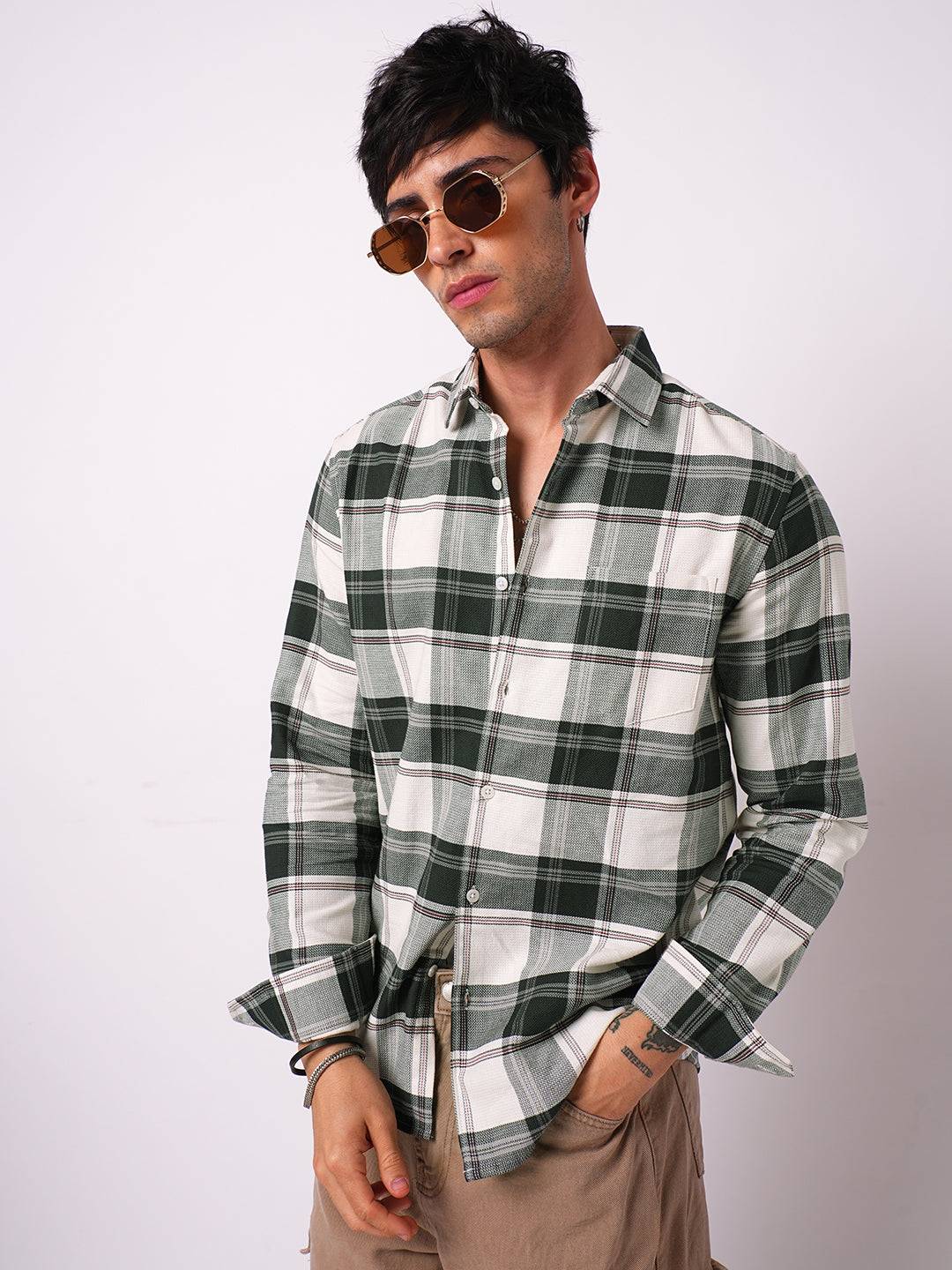Premium Cotton Ivory Forest Plaid Checks Shirt Buy only at ₹759