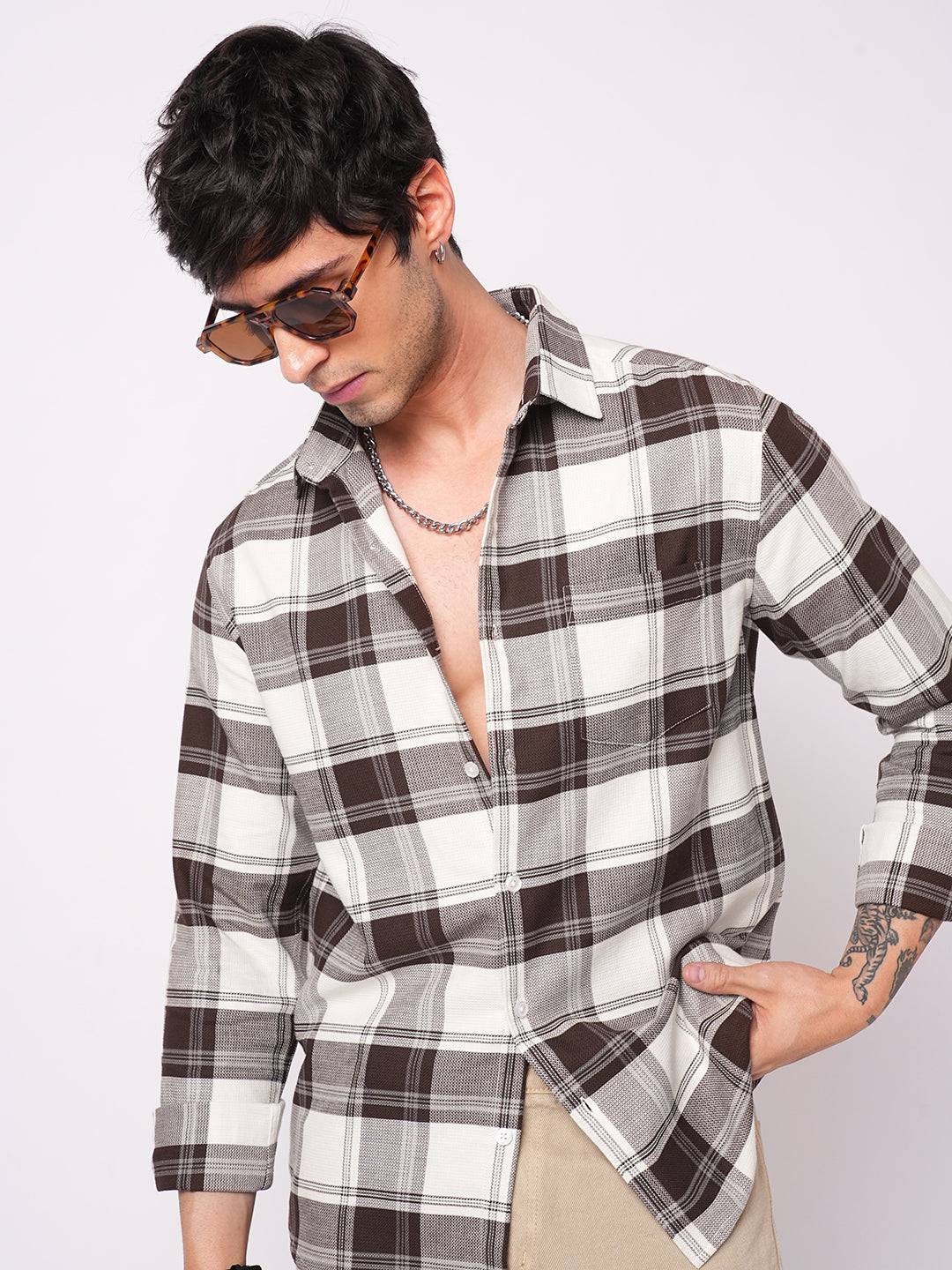 Premium Cotton Classic White & Brown Tartan Checks Buy only at ₹759