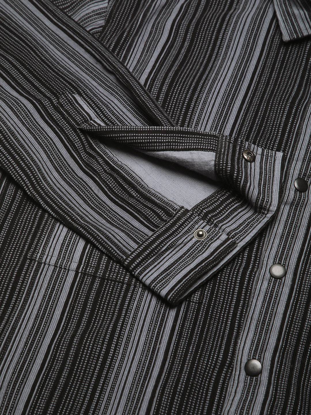 Graphite Striped Double Pocket Corduroy Shirt Buy only at ₹859
