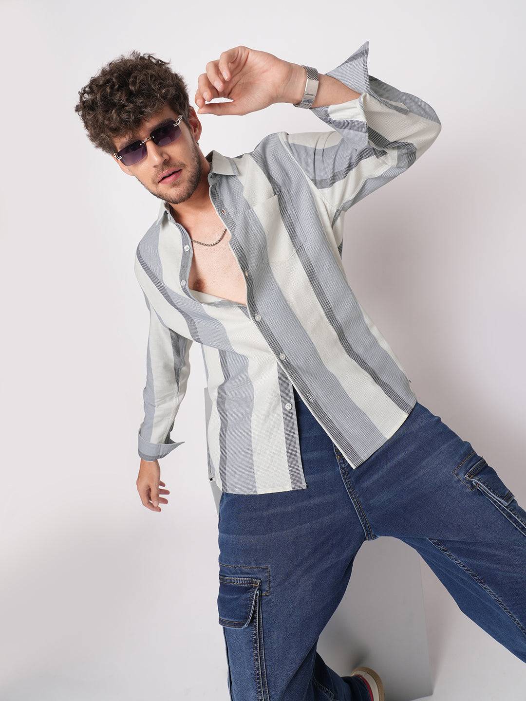 Premium Cotton Classic Dual Tone Broad Stripes Shirt Buy only at ₹759