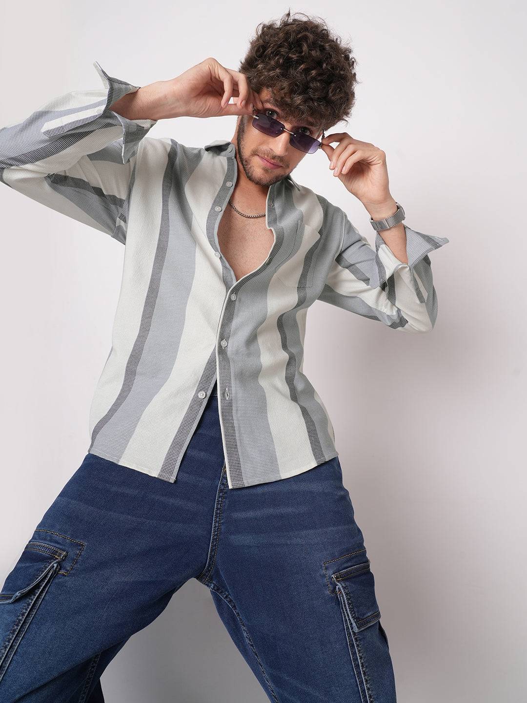 Premium Cotton Classic Dual Tone Broad Stripes Shirt Buy only at ₹759