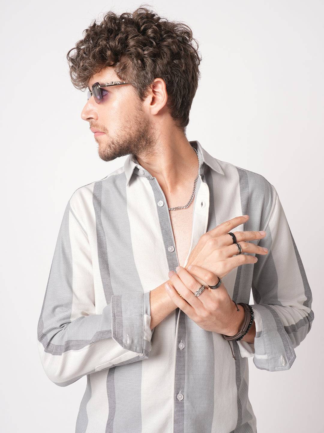 Premium Cotton Classic Dual Tone Broad Stripes Grey Shirt Buy only at ₹759