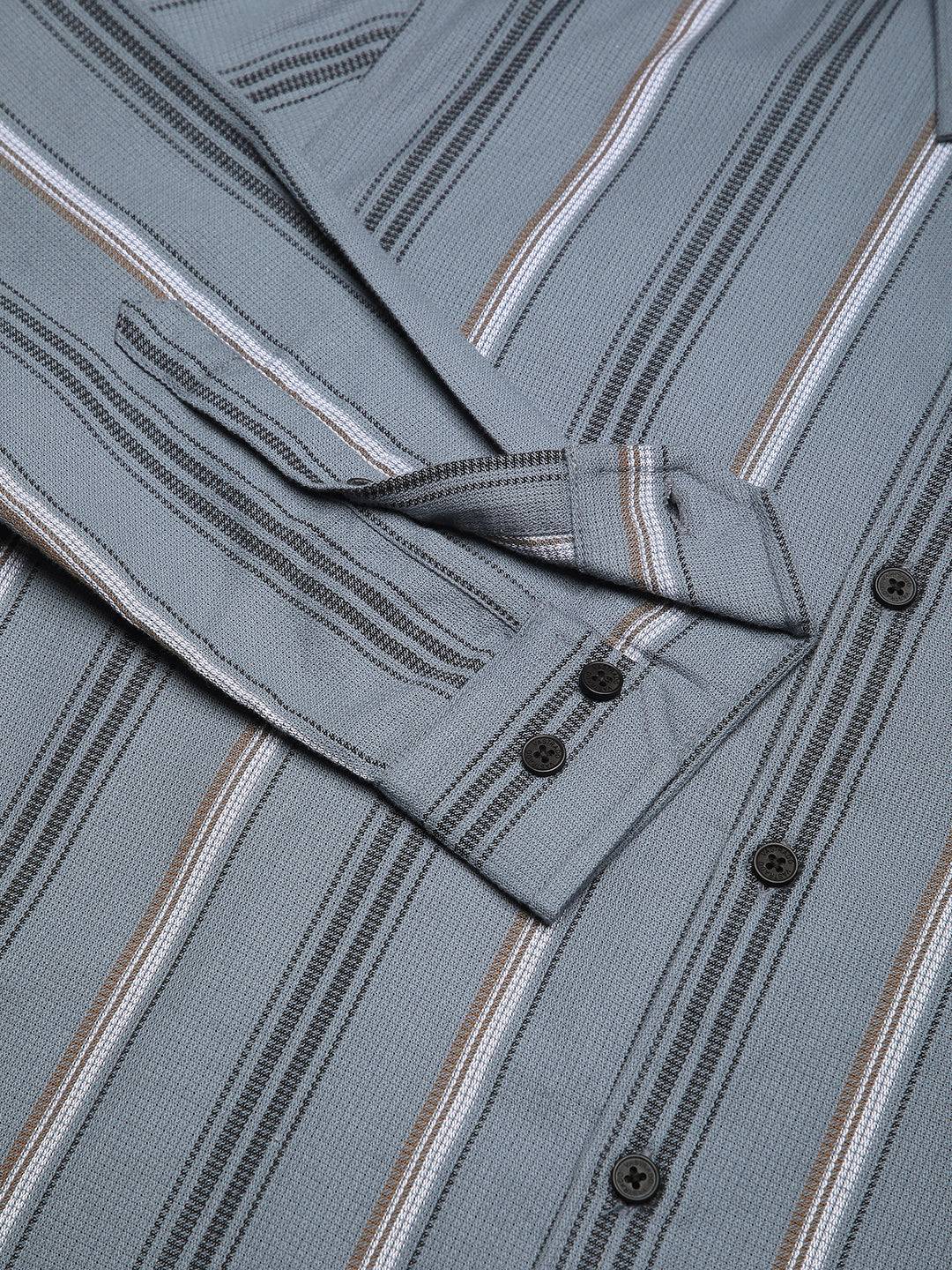 Premium Cotton Power Grey Harmony Striped Shirt Buy only at ₹759