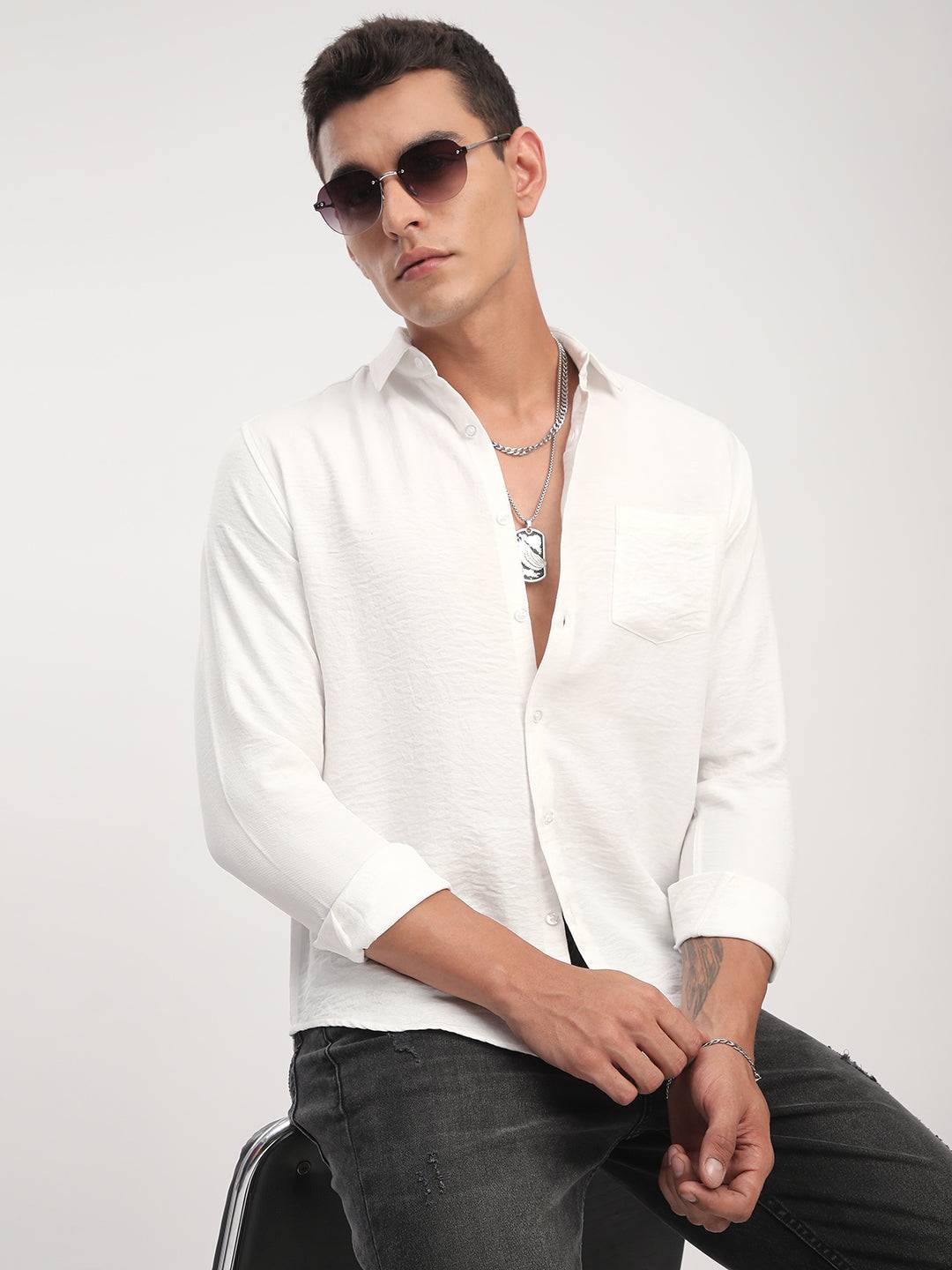 Snow White Crinkled Shirt Buy only at ₹659