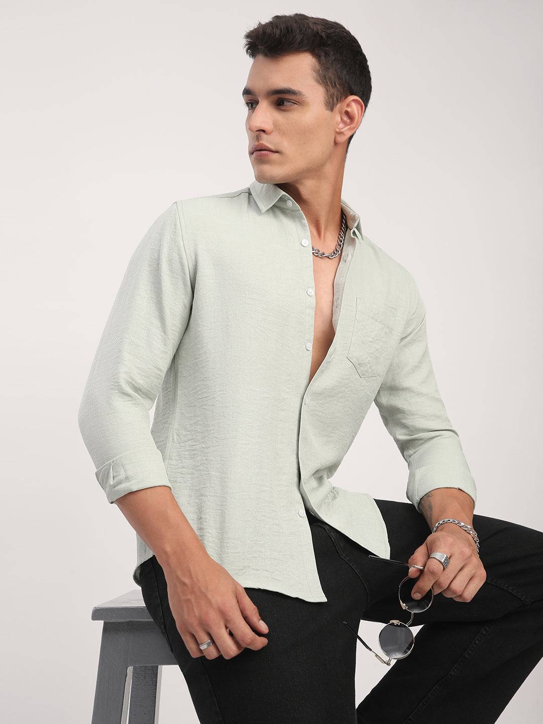 Sage Green Minimalist Solid Shirt Buy only at ₹659