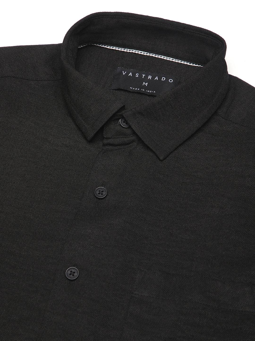 Black Minimalist Solid Crinkled Shirt Buy only at ₹659