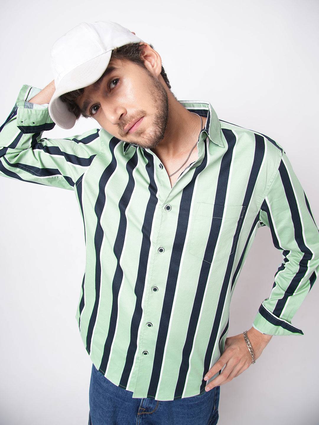 Sage Green & Navy Harbour Striped Shirt Buy only at ₹659