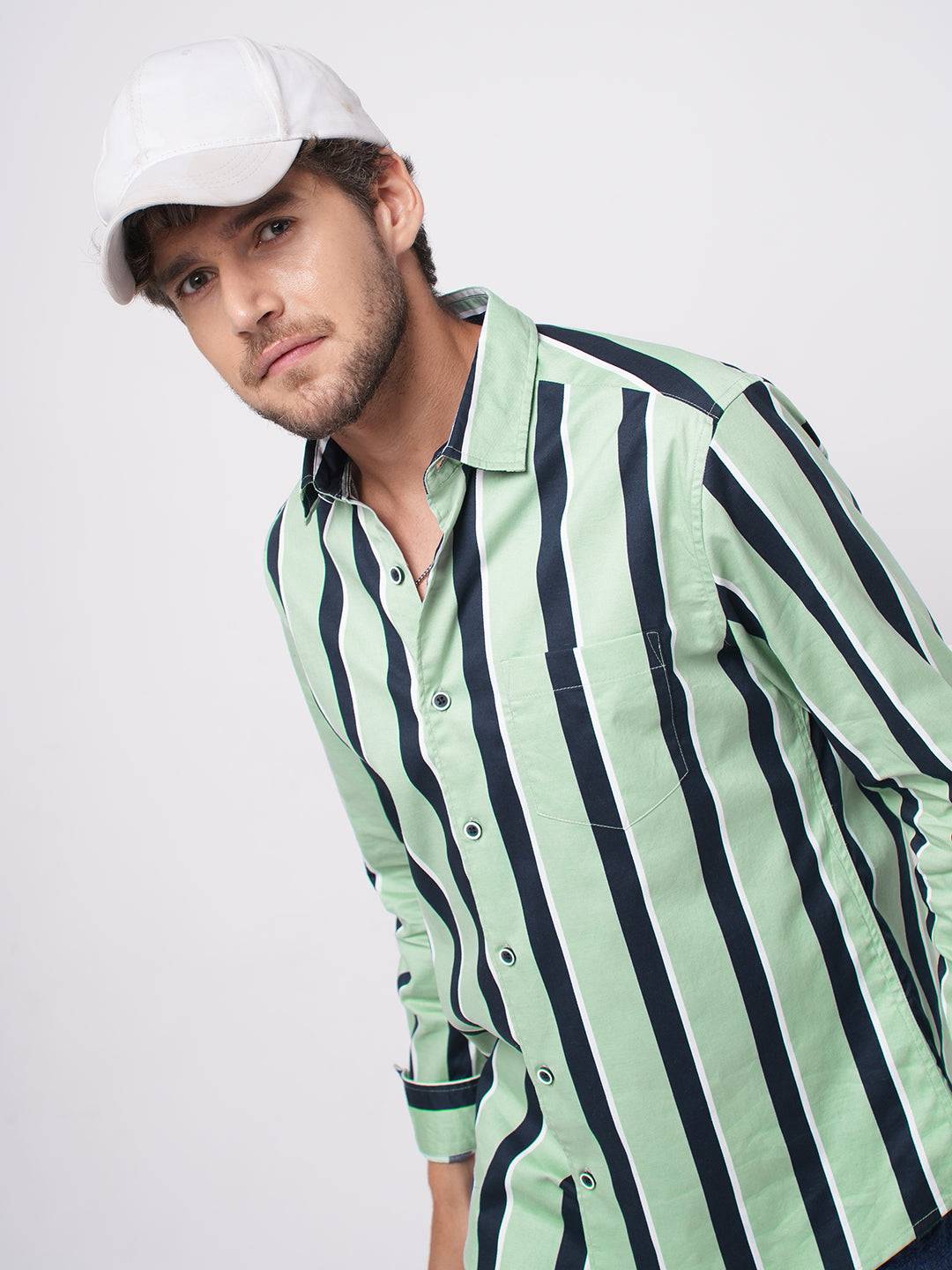 Sage Green & Navy Harbour Striped Shirt Buy only at ₹659