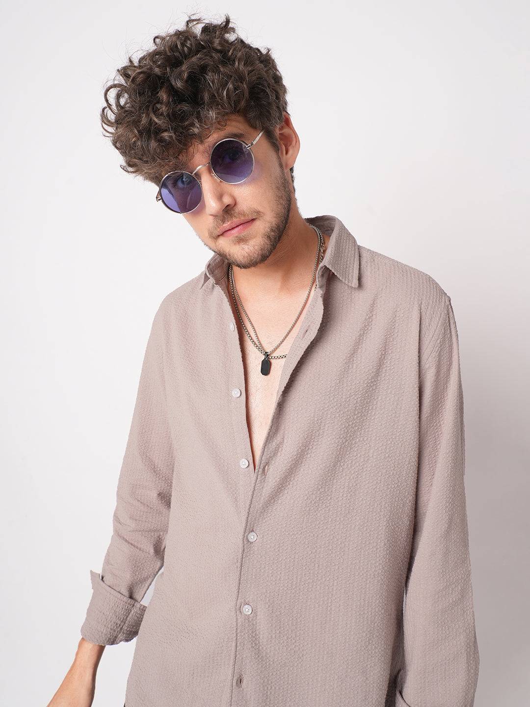 Taupe Seersucker Opulent Shirt Buy only at ₹699