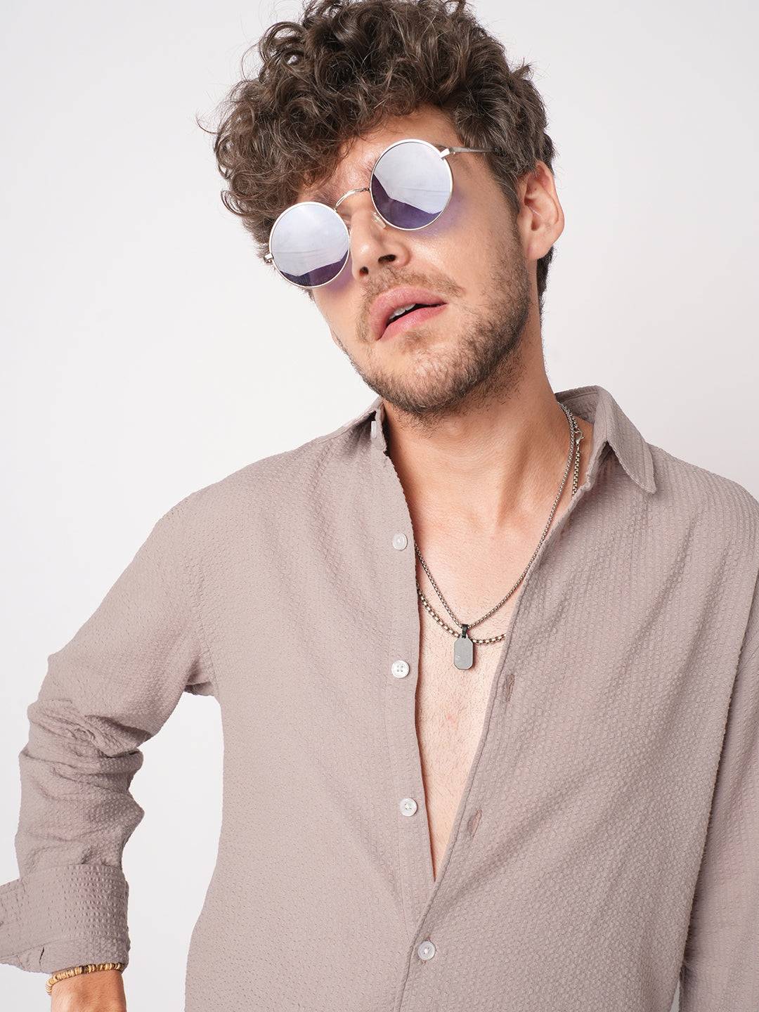 Taupe Seersucker Opulent Shirt Buy only at ₹699