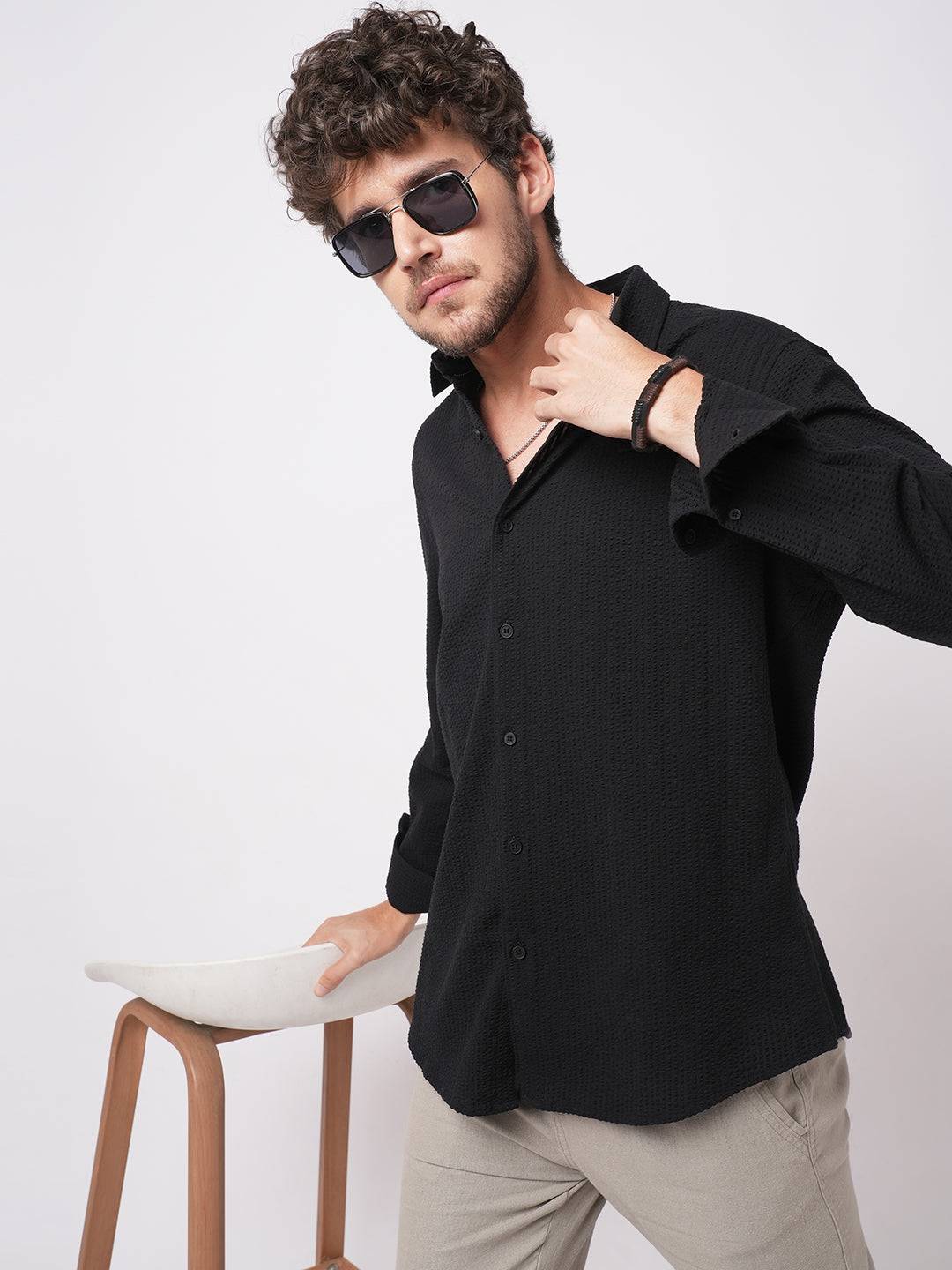 Minimalist Black Seersucker Shirt Buy only at ₹699