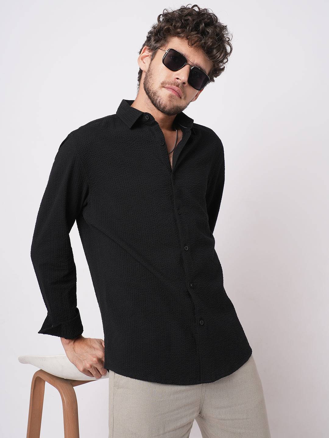 Minimalist Black Seersucker Shirt Buy only at ₹699