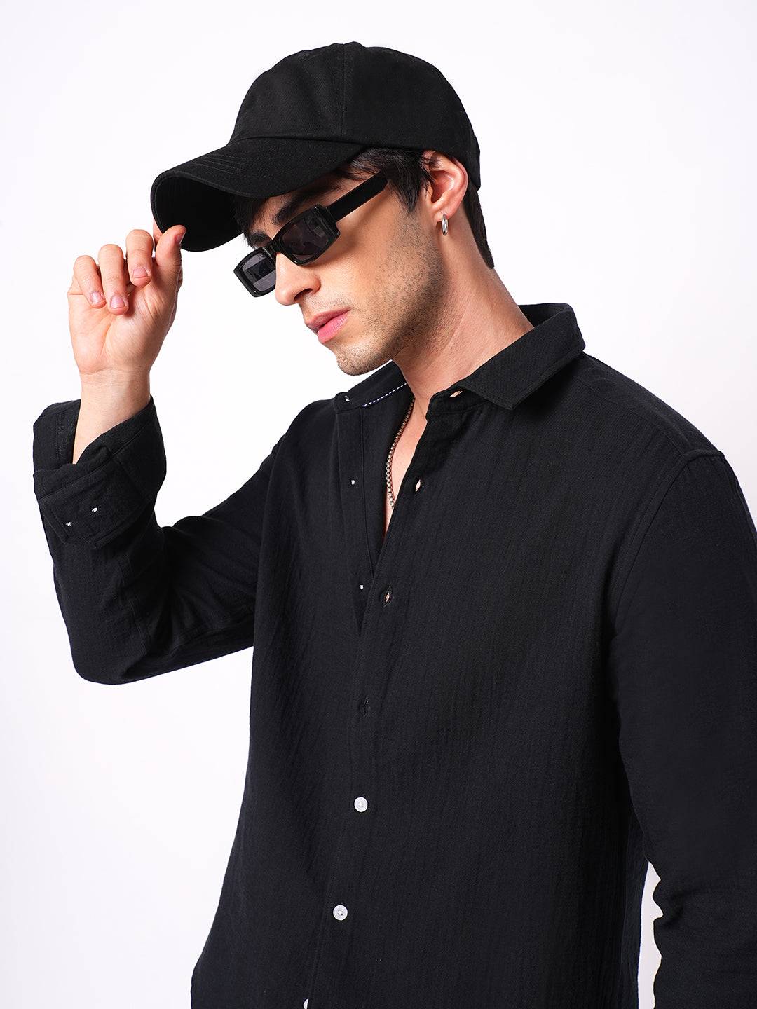 Eternal Midnight Black Double Cloth Elegance Shirt Buy only at ₹699