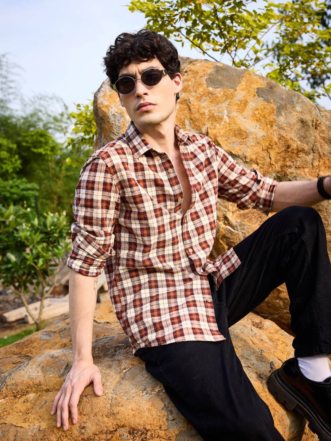 Rustic Auburn Checkmate Seersucker Shirt Buy only at ₹759