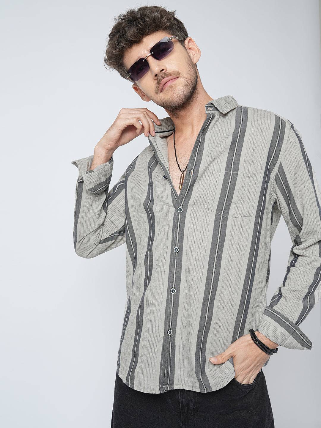 Grey Slateway Stripe Textured Shirt Buy only at ₹799