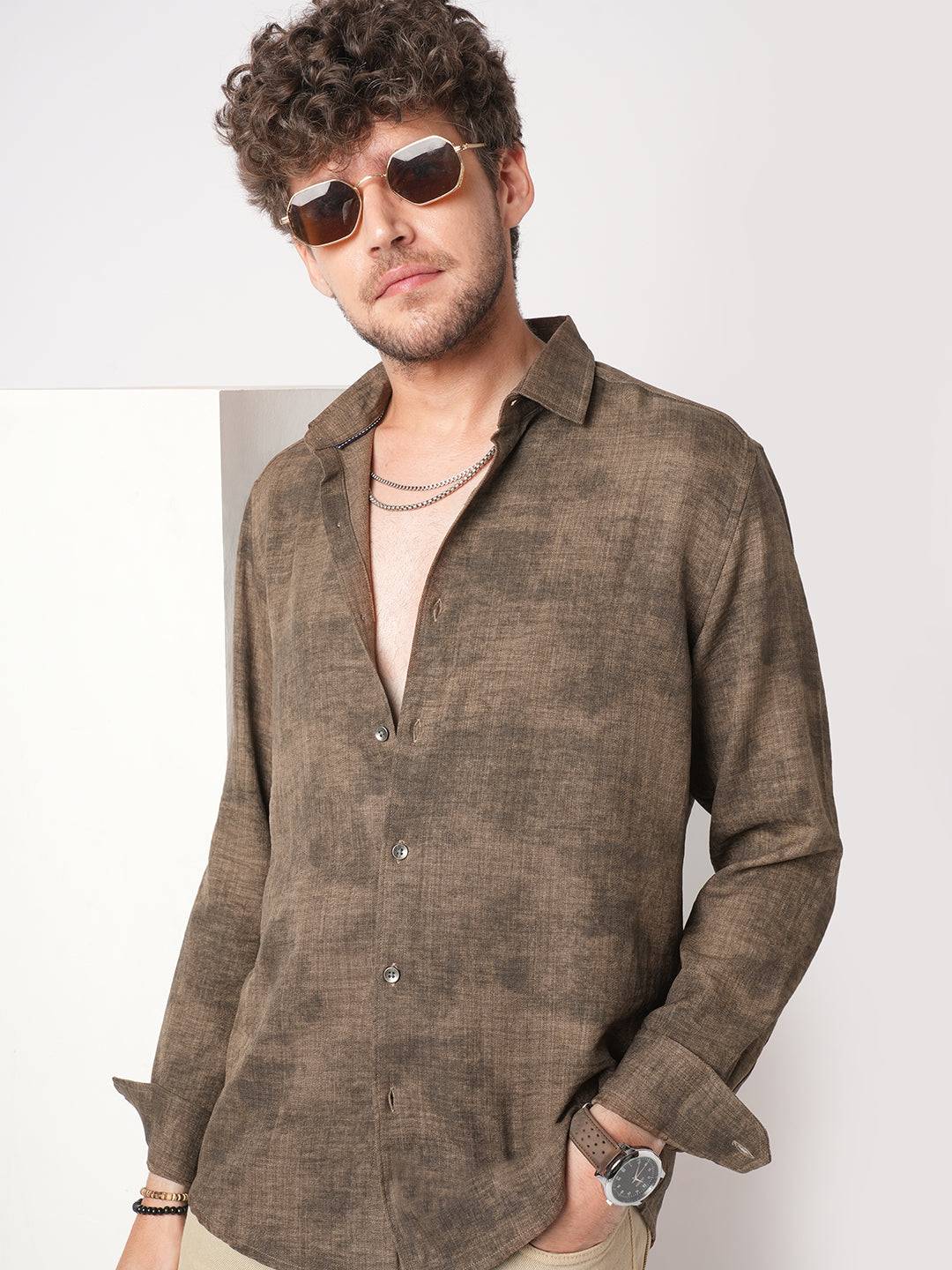 Mocha Brown Rustic Tie & Dye Printed Shirt Buy only at ₹759