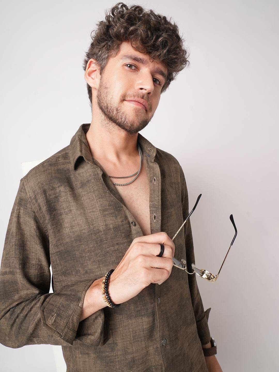 Mocha Brown Rustic Tie & Dye Printed Shirt Buy only at ₹759