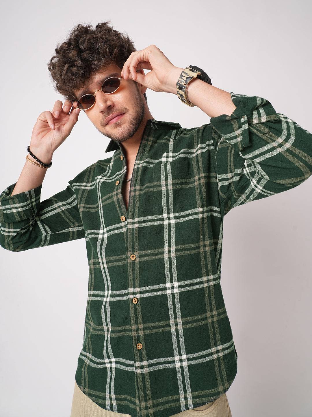 Hunter Green Classic Plaid Checks Jacquard Shirt Buy only at ₹799