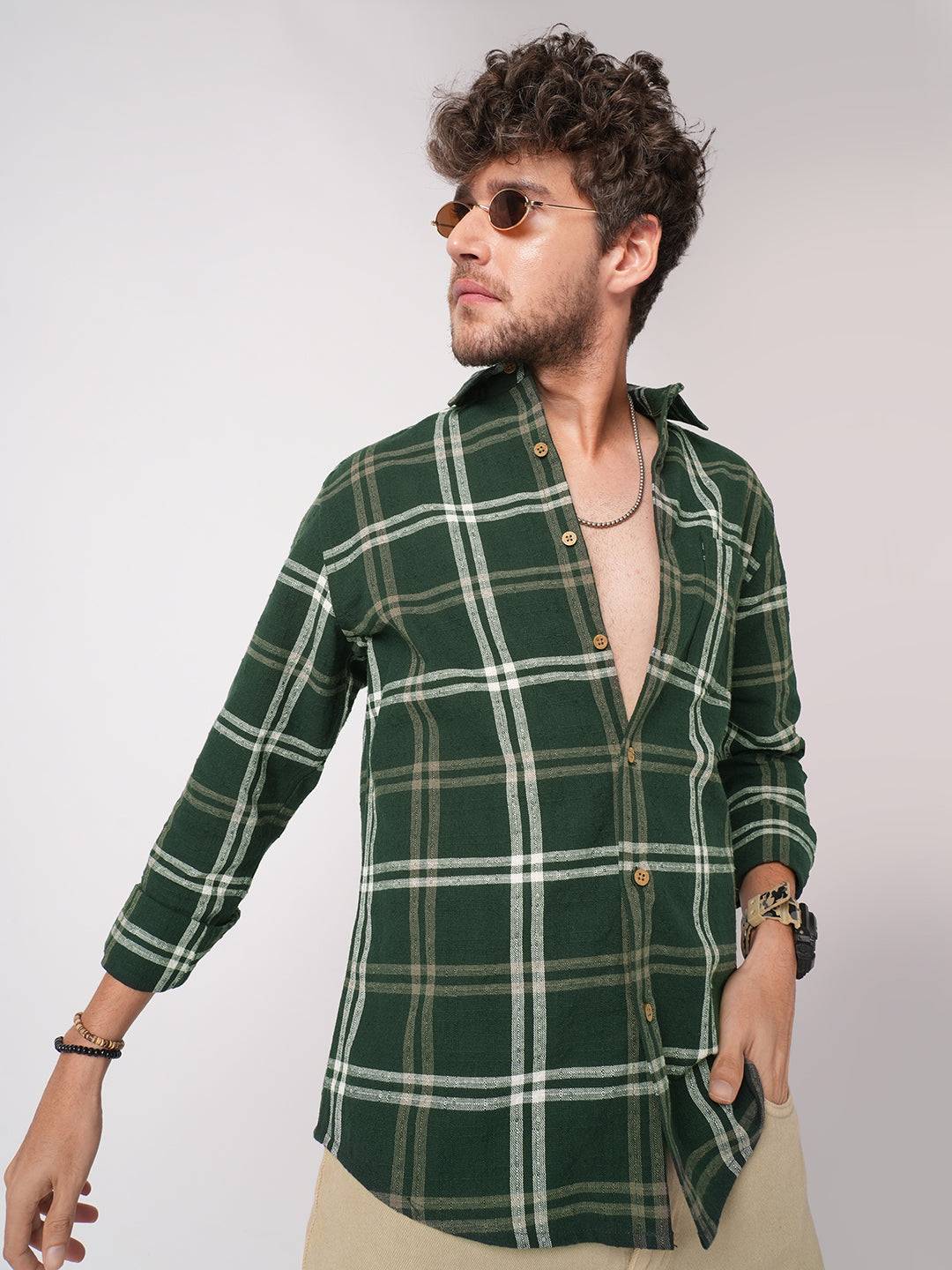 Hunter Green Classic Plaid Checks Jacquard Shirt Buy only at ₹799