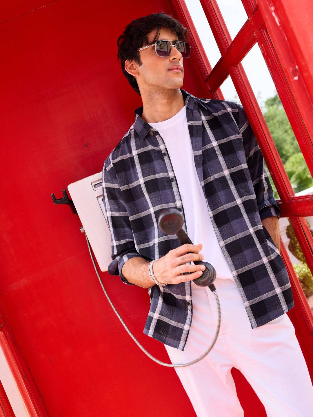 Diamond Weave Elegant Black & Grey Checks Jacquard Shirt Buy only at ₹799