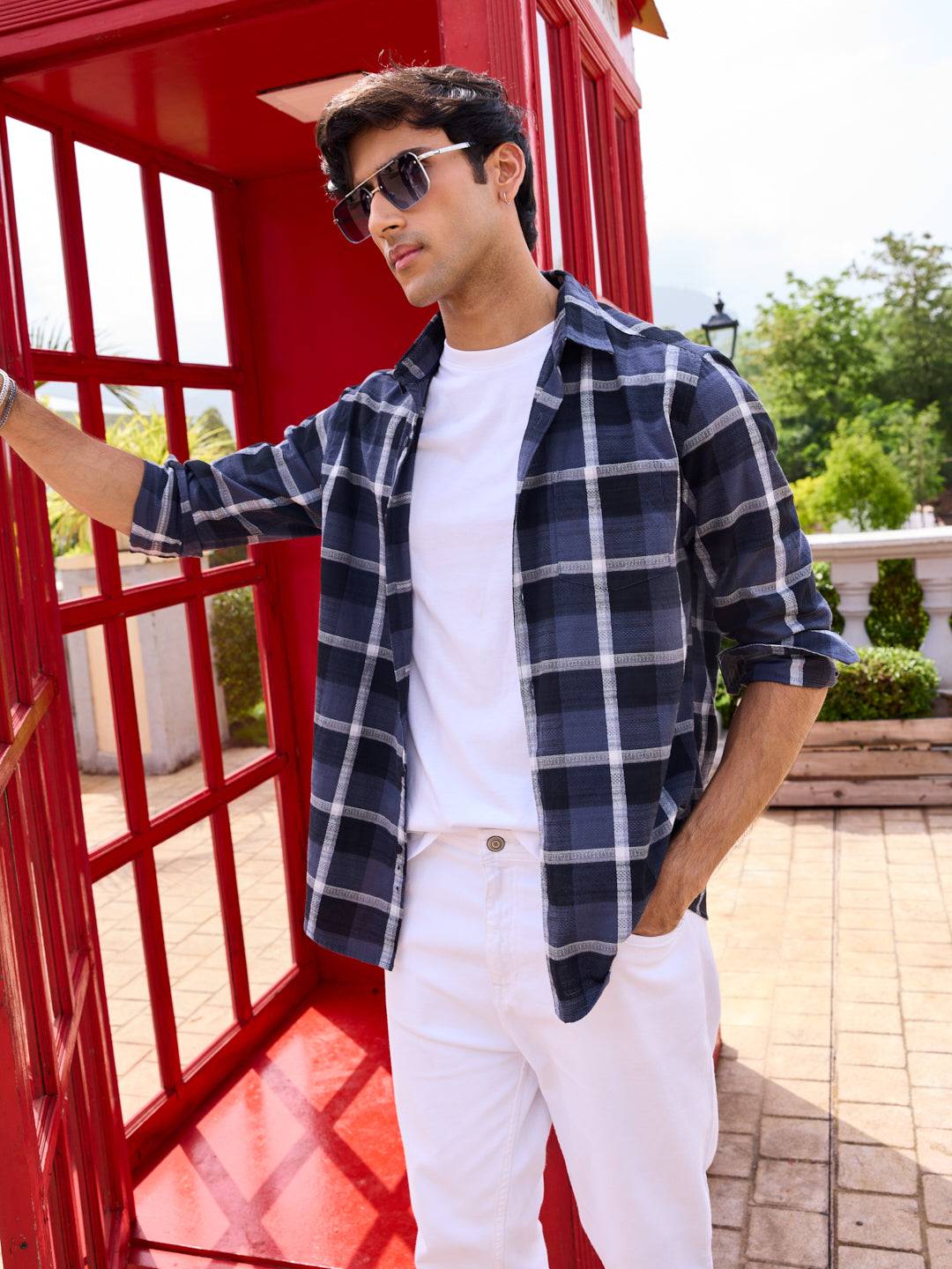 Diamond Weave Elegant Black & Grey Checks Jacquard Shirt Buy only at ₹799