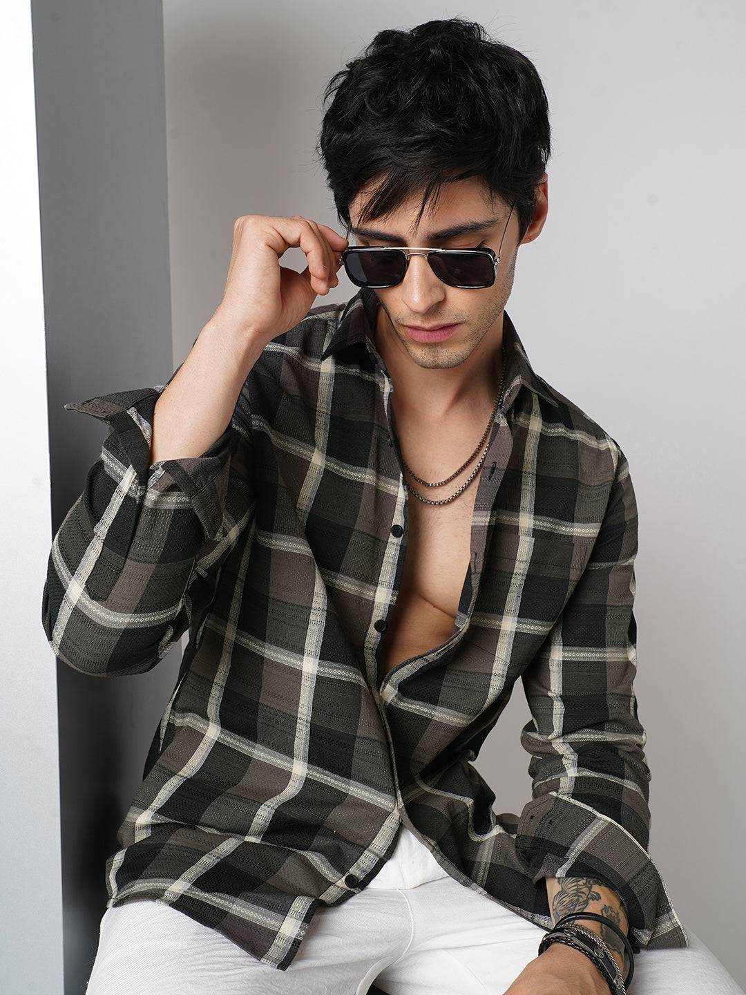 Nocturne Crest Luxe Plaid Black Shirt Buy only at ₹799