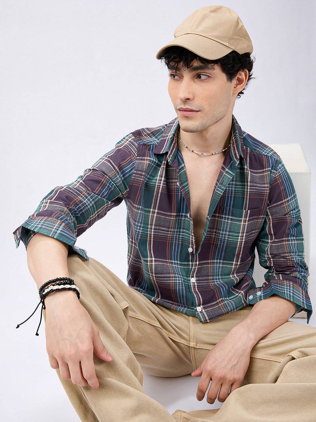 Twilight Teal Multitone Tartan Checked Jacquard Shirt Buy only at ₹799