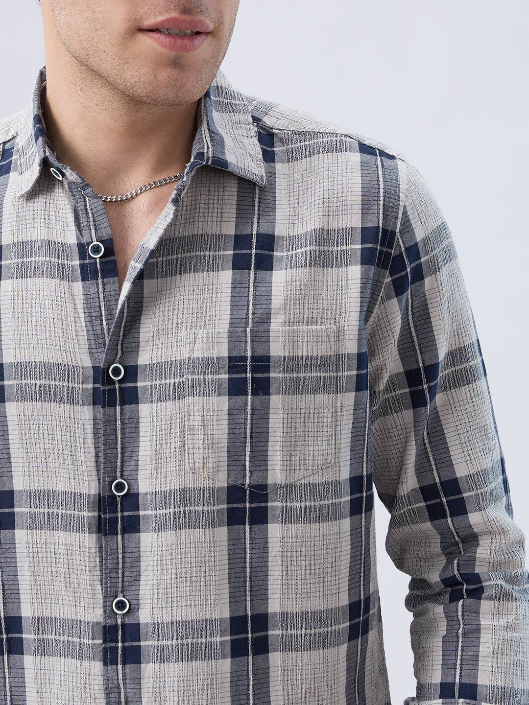 Navy Echo Box Jacquard Checked Shirt Buy only at ₹799