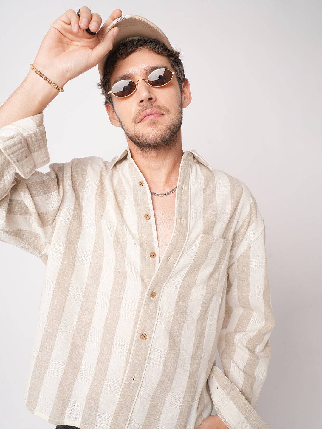 Classic Khadi Vibe Driftwood Stripe Boxy Fit Cropped Shirt Buy only at ₹759