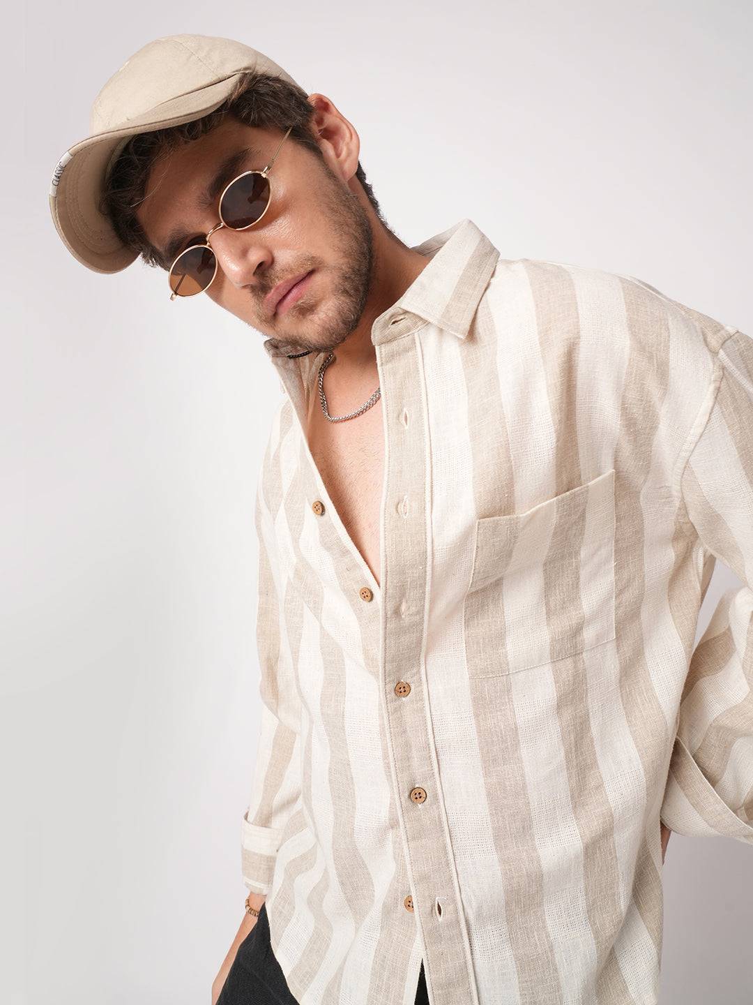 Classic Khadi Vibe Driftwood Stripe Boxy Fit Cropped Shirt Buy only at ₹759