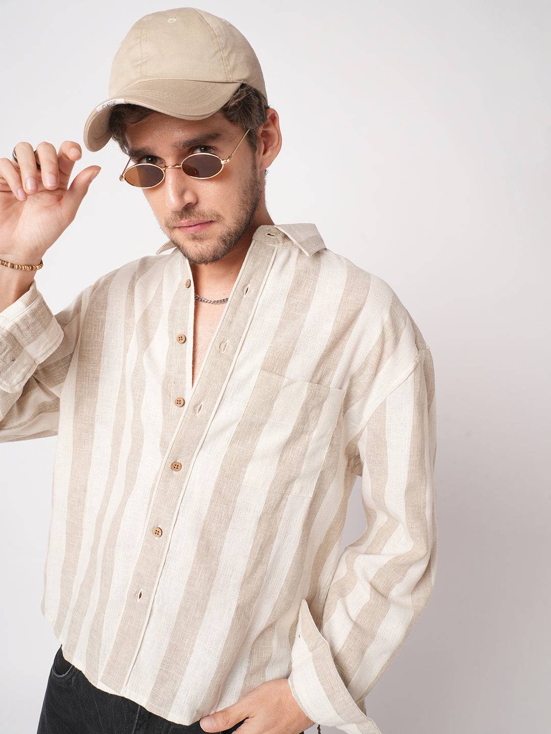 Classic Khadi Vibe Driftwood Stripe Boxy Fit Cropped Shirt Buy only at ₹759