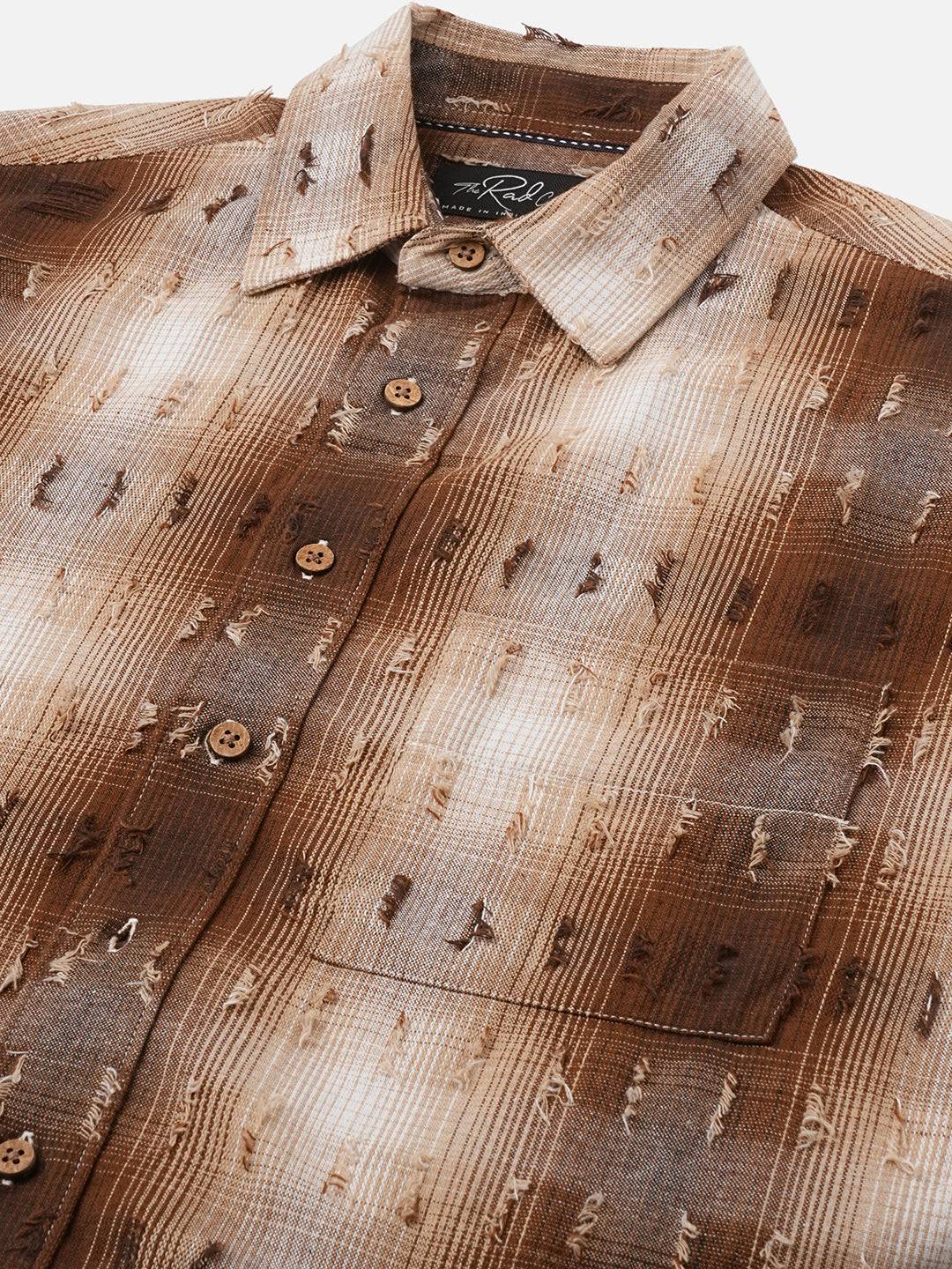 Antique Brown Plaid Checks Frayed Boxy Fit Crop Shirt Buy only at ₹759