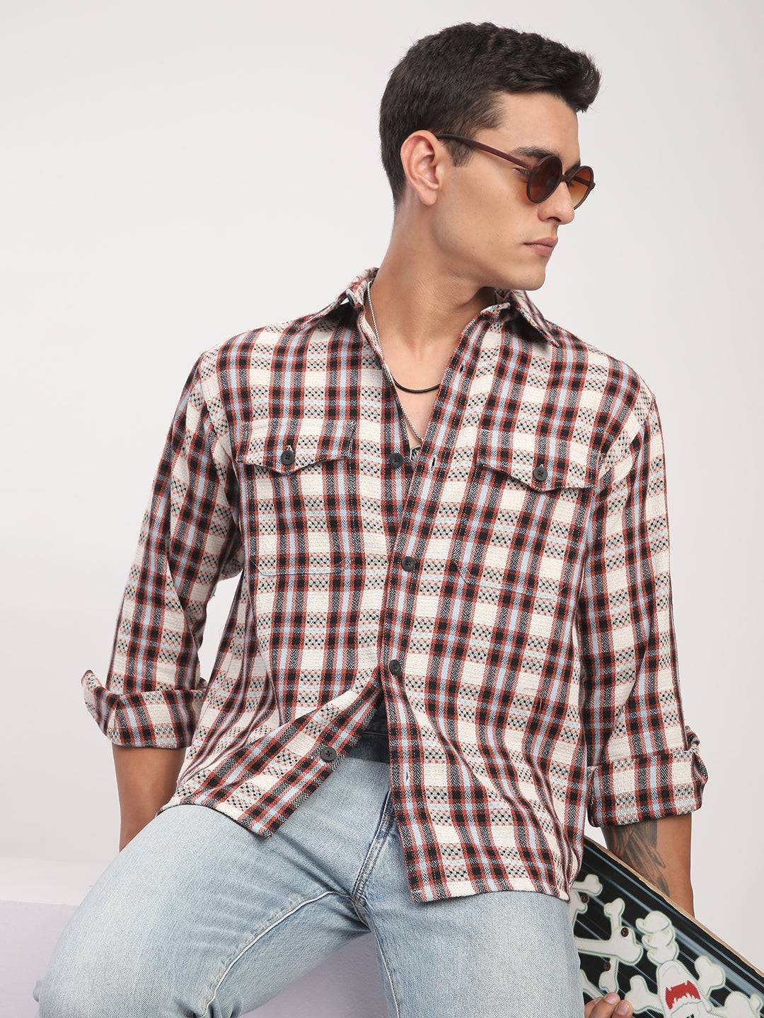 Autumn Grid Multicolour Checks Double Pocket Shirt Buy only at ₹799