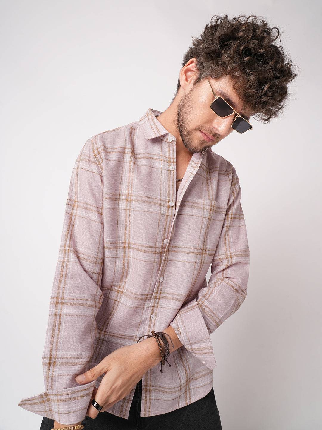 Lilac Luster Plaid Checks Linen Blend Shirt Buy only at ₹759