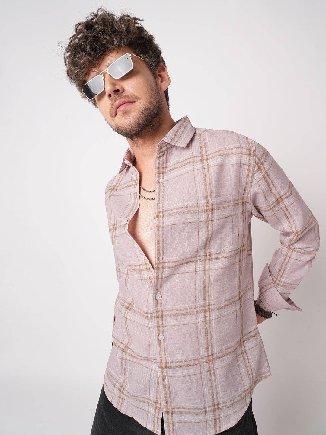 Lilac Luster Plaid Checks Linen Blend Shirt Buy only at ₹759