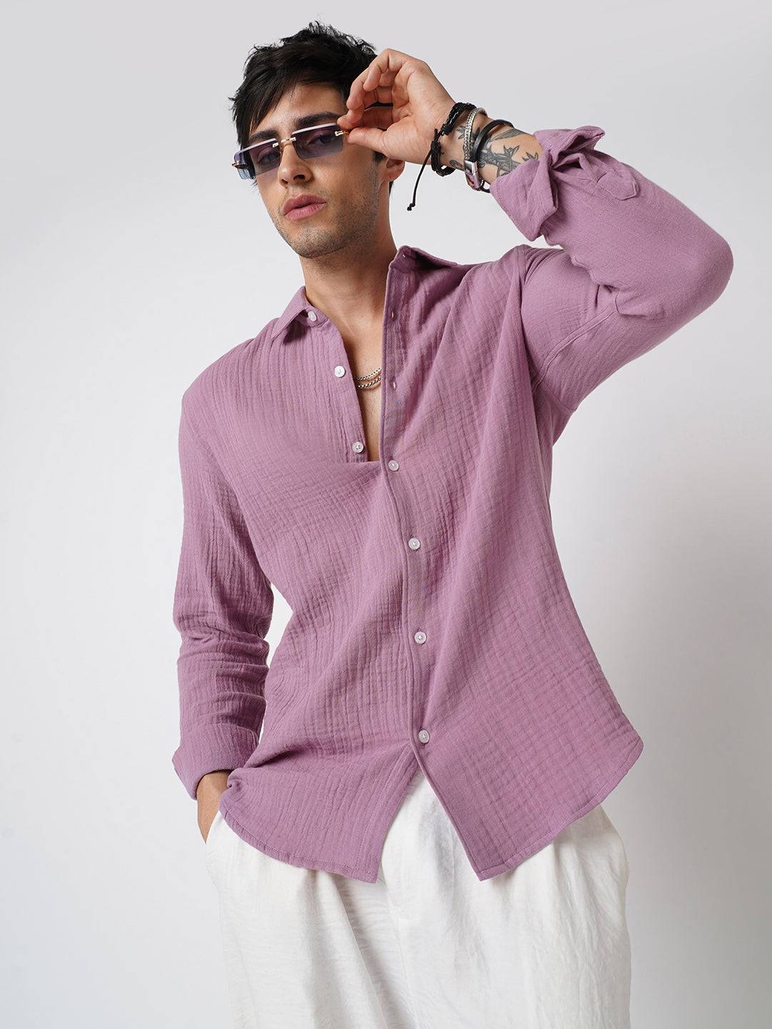 Elegant Lilac Double Cloth Shirt Buy only at ₹699