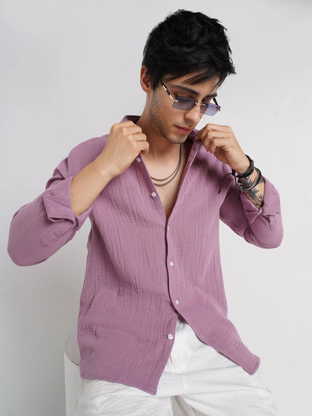 Elegant Lilac Double Cloth Shirt Buy only at ₹699
