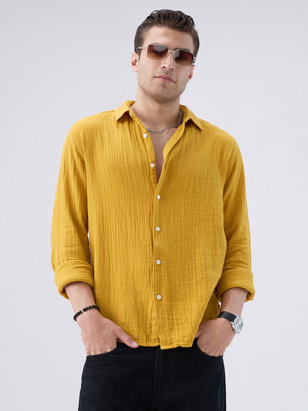 Elite Mustard Double Cloth Shirt Buy only at ₹699
