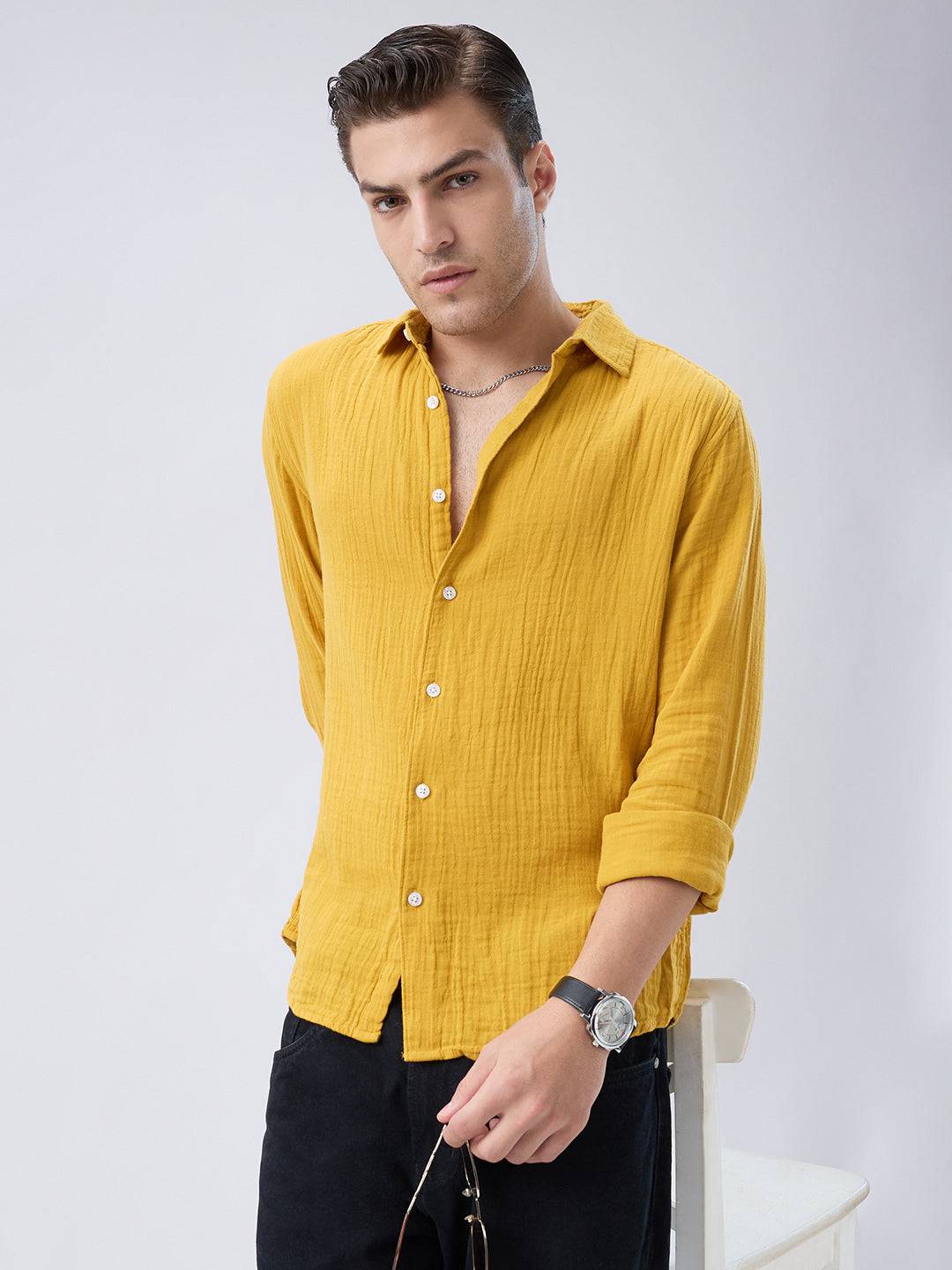 Elite Mustard Double Cloth Shirt Buy only at ₹699