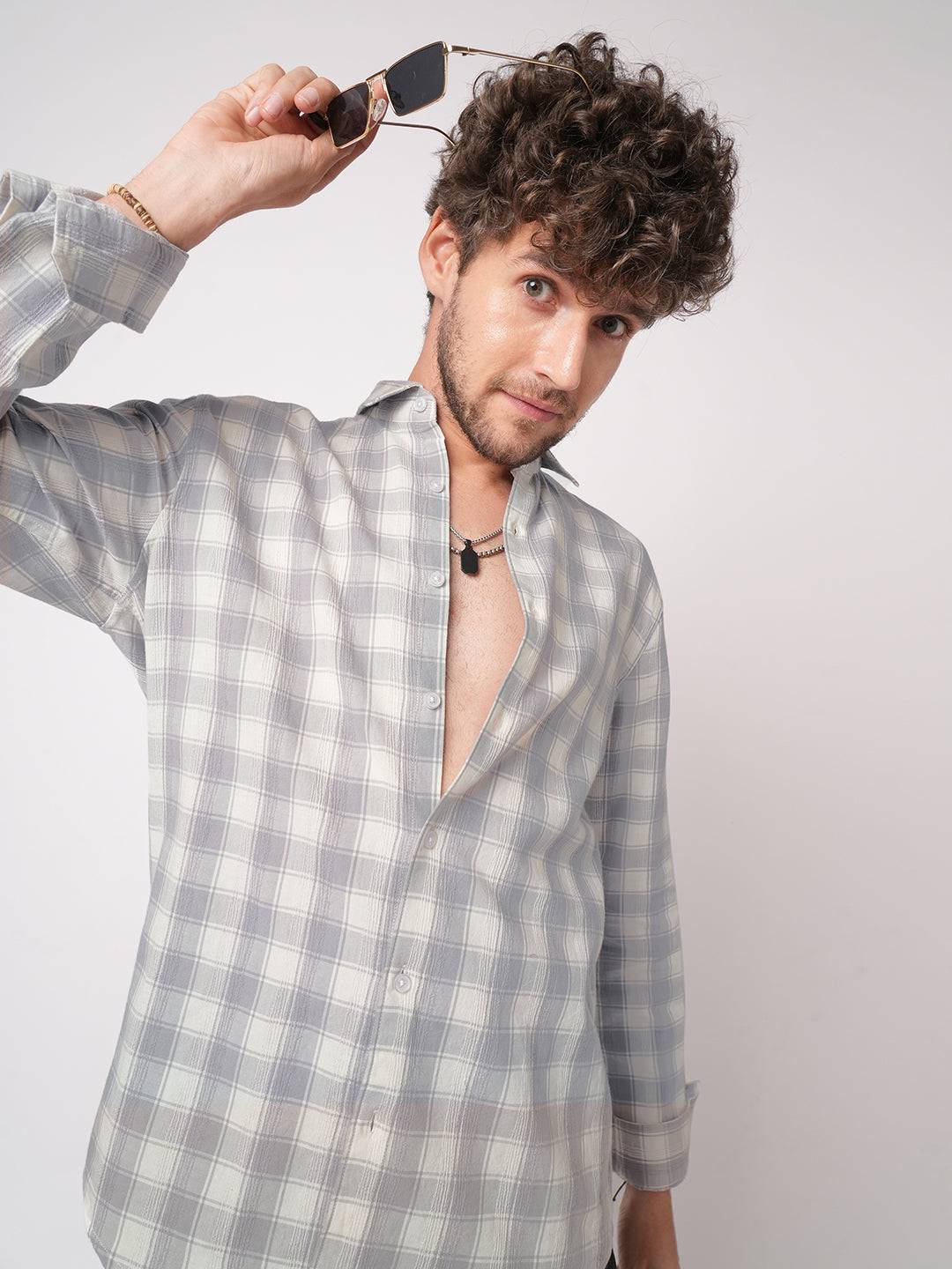 Silver Mist Premium Dobby Checks Shirt Buy only at ₹799