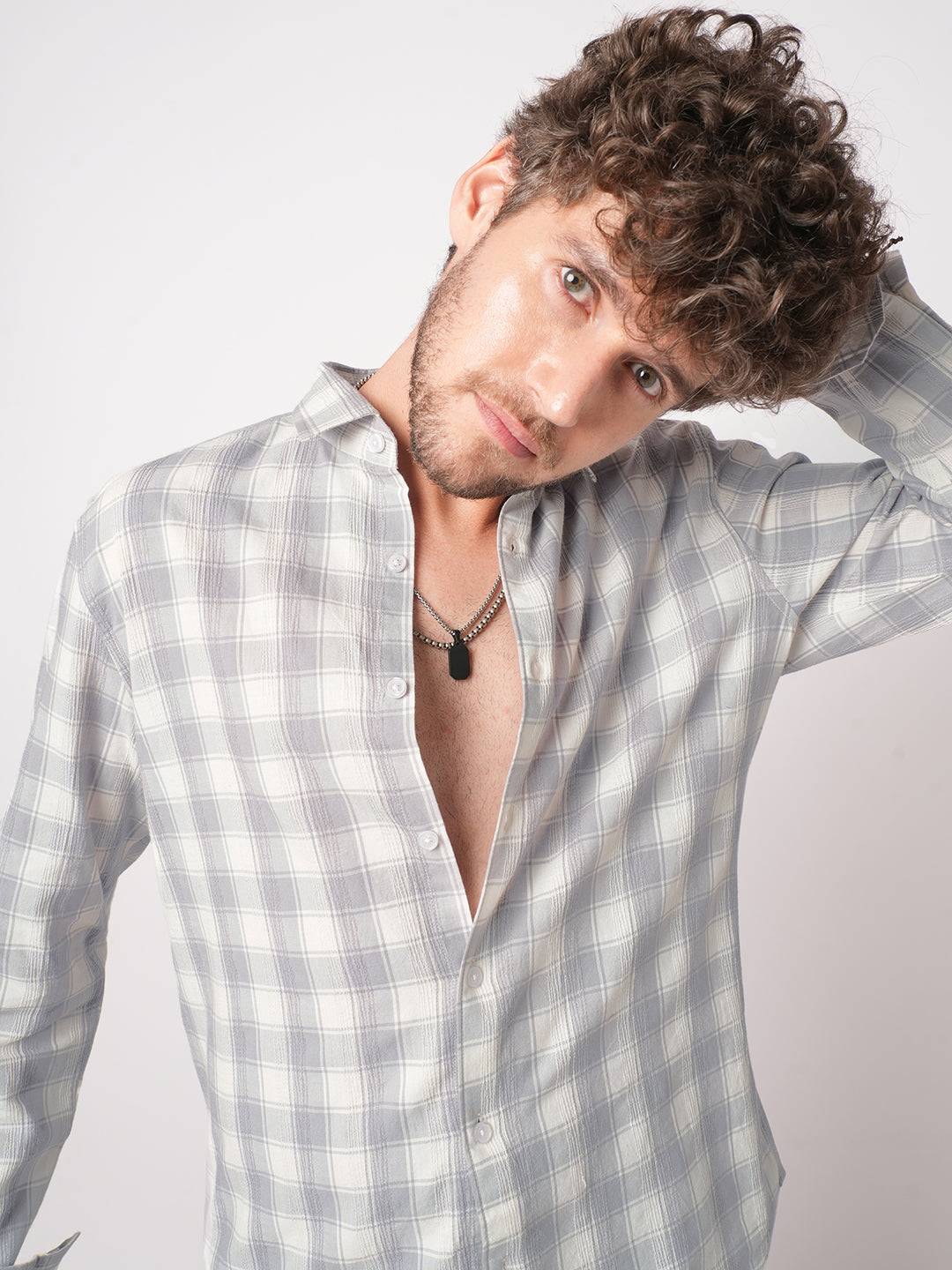 Silver Mist Premium Dobby Checks Shirt Buy only at ₹799